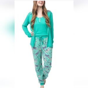 NEW Munki Munki Teal Dragonfly Women's 3 Piece Lounge Set